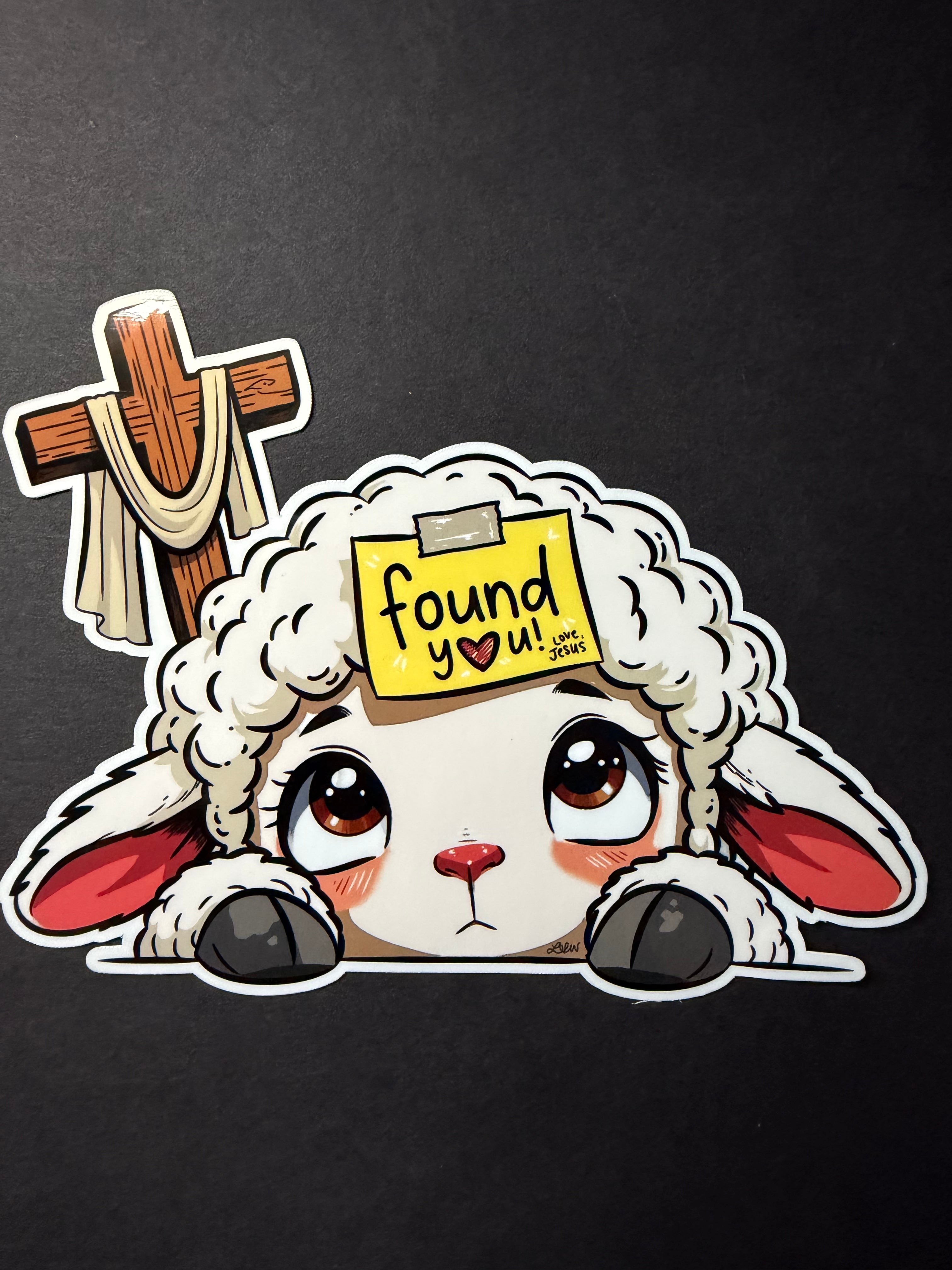 FOUND YOU- Faith Inspired Lamb Vinyl Peeker Sticker (6")