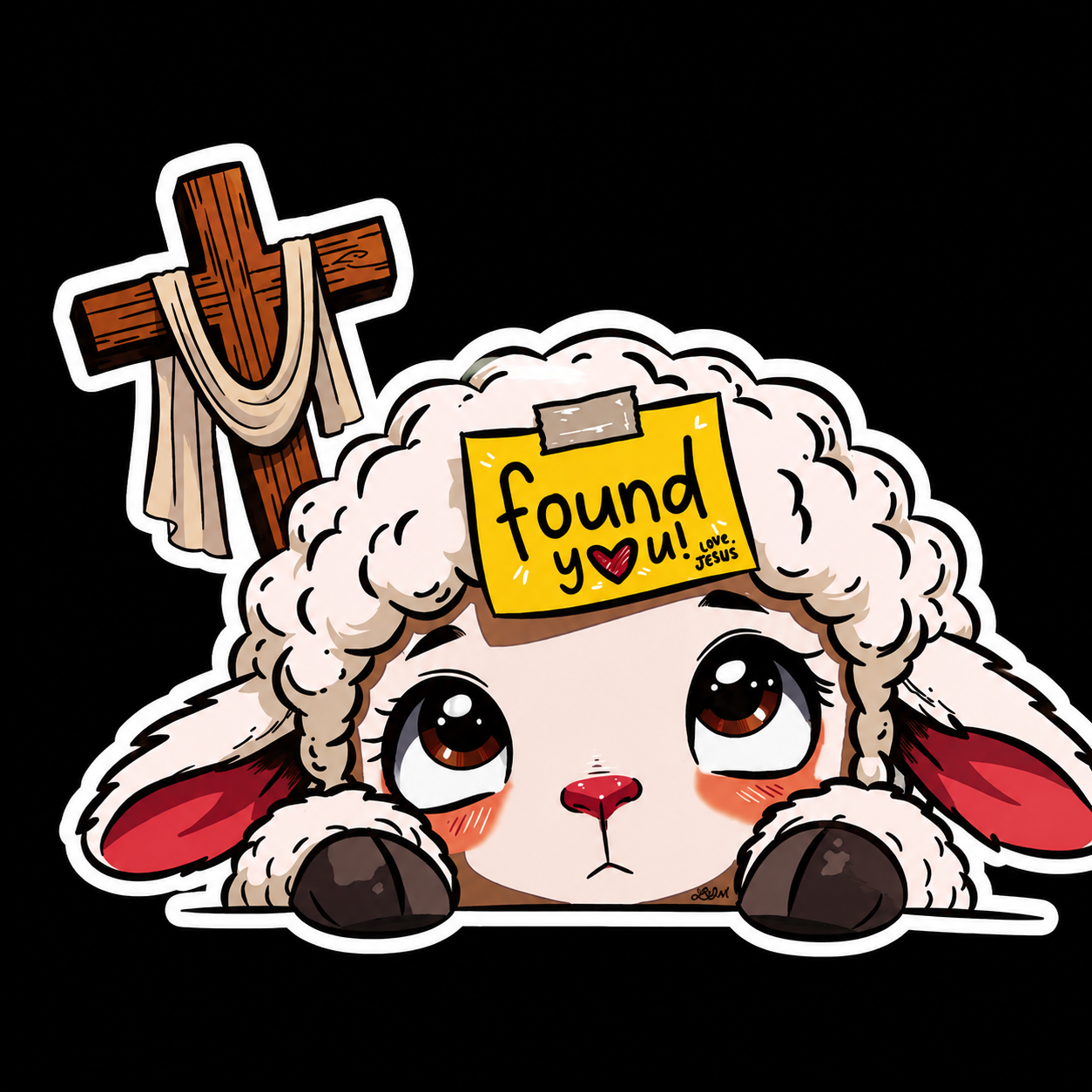 FOUND YOU- Christian Lamb Vinyl Peeker Sticker 6"